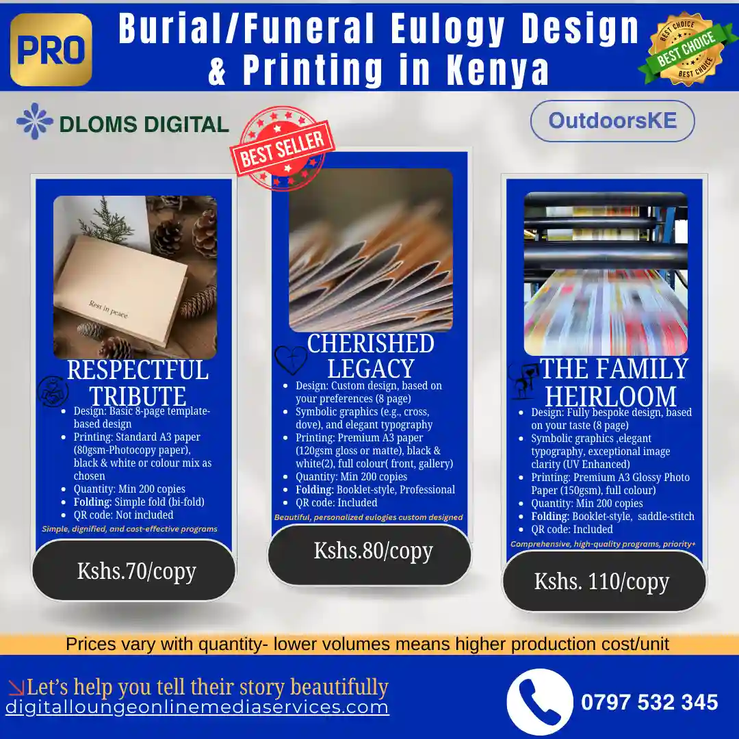 Burial & Funeral Eulogy Design in Kenya packages A3